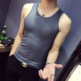 Мужской спортивный летний шелковый жилет для спортзала, трендовая футболка, облегающий крой