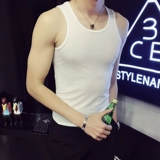 Мужской спортивный летний шелковый жилет для спортзала, трендовая футболка, облегающий крой