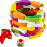 Montessori Thời thơ ấu xếp chồng Jenga Đồ ​​chơi bằng gỗ Trẻ em Trí thông minh Sức mạnh Khối xây dựng Khối rau le go canh sat