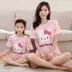 Mùa hè cotton ngắn tay trẻ em Trung Quốc Big Children Mẹ Bộ đồ ngủ dành cho phụ huynh dành cho trẻ em Hàn Quốc Công chúa mỏng Cha mẹ và con