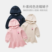Váy em bé dài tay 2 quần áo trẻ em mùa xuân và mùa thu Trẻ em 3 tuổi trùm đầu phiên bản Hàn Quốc 4 bé gái mặc cotton 5 mùa xuân