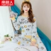 Đồ ngủ nữ ở Nam Cực mùa xuân và mùa thu cotton dài tay dễ thương phiên bản Hàn Quốc của sinh viên tươi mát bộ đồ cotton phục vụ tại nhà do bo Bộ Pajama