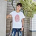 Trung Quốc phong cách mệnh vài vòng cổ ngắn tay áo đơn giản in t- shirt thiết kế sáng tạo lỏng hoang dã quốc gia thủy triều từ bi