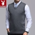 Mùa thu Playboy người đàn ông trung niên của áo len màu rắn vest vest v- cổ áo len áo gi lê trùm đầu cha áo len trung niên Dệt kim Vest