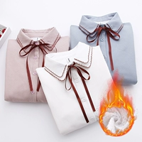 Демисезонная утепленная рубашка с бантиком для школьников, в корейском стиле, свободный крой