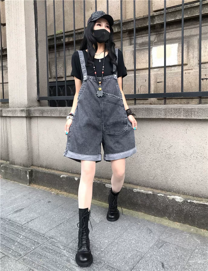 Осенний деним ретро модный overall, шорты, брюки, плюс размер, высокая талия