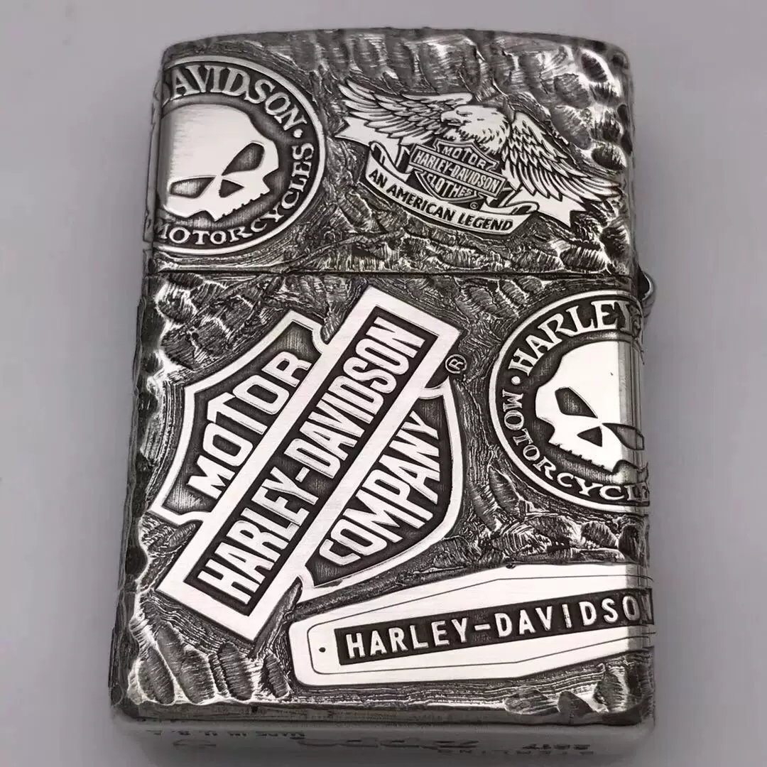 Zippo стерлинговое серебро скульптура Harley 11 глав пять - шестигранная ретро резьба ветроустойчивая Harley череп броня орел зажигалка