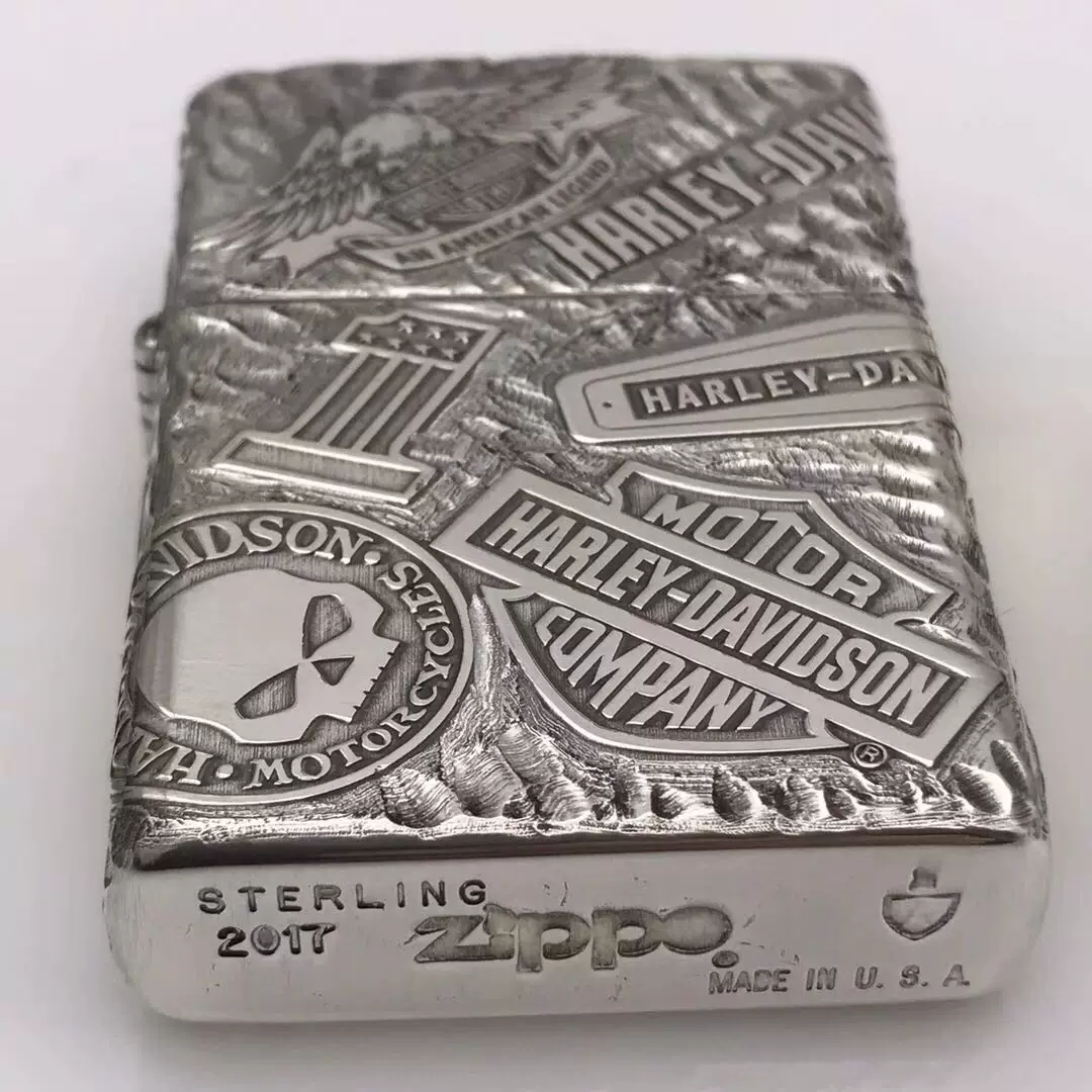 Zippo стерлинговое серебро скульптура Harley 11 глав пять - шестигранная ретро резьба ветроустойчивая Harley череп броня орел зажигалка