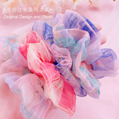 taobao agent Japanese cute candy -colored large intestine hair ring hair rope mesh European yarn sweet chIC fairy head rope hair decoration