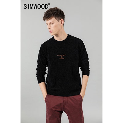 Simwood đơn giản quần áo nam 2019 mùa thu mới áo len cổ tròn in logo áo thun nam - Áo len