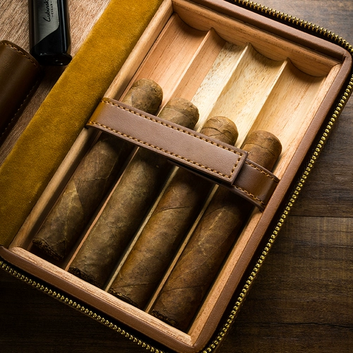 LUBINSKI Увлажняющий портсигар, банка для хранения, ножницы, зажигалка, комплект, из натуральной кожи