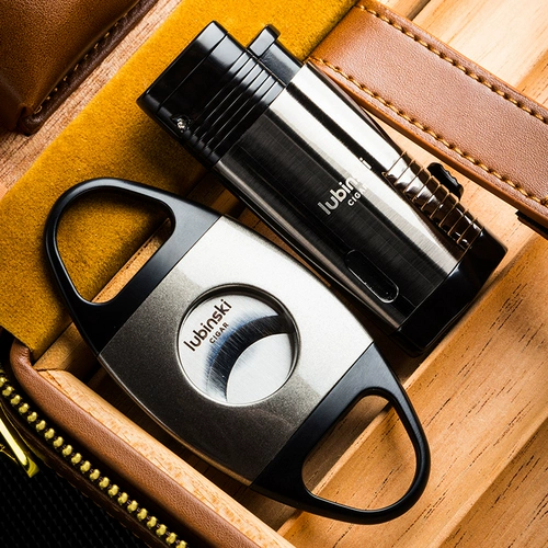 LUBINSKI Увлажняющий портсигар, банка для хранения, ножницы, зажигалка, комплект, из натуральной кожи