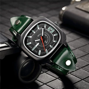 Мужские винтажные коры кожаные квадратные квадратные Quartz Watch