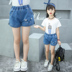 Cô gái quần short denim 2018 trẻ em mới của mùa hè quần mặc thời trang Hàn Quốc cô gái nhỏ quần nóng 8-12 tuổi Quần jean