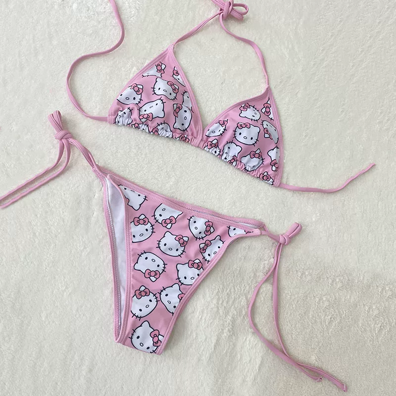 Hello kitty, фуксия милый купальник, push up бюстгальтер