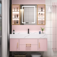 Розовый световой роскошный шкаф для ванной комнаты Комбинированное дерево