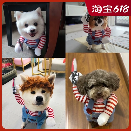 Douyin такая же собачья одежда с ножом и смешным платьем, держа нож Осенняя одежда тонкая плюшевая кошка смешная домашняя одежда