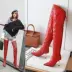 Mùa thu giày bốt nữ gót nhọn ống cao 8cm vàng đen đỏ qua gối ủng trắng bạc size lớn 4043 size nhỏ - Giày ống