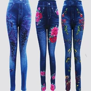 Mùa xuân và mùa thu mới giả denim in chân quần nữ eo cao có thể mặc quần legging mỏng