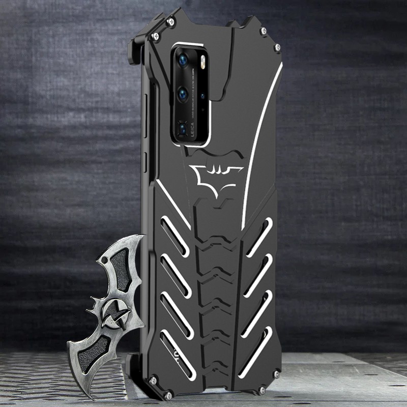 R-Just Batman Shockproof Aluminum Shell Metal Case with Custom Batarang Stent for Huawei P40 Pro & Huawei P40