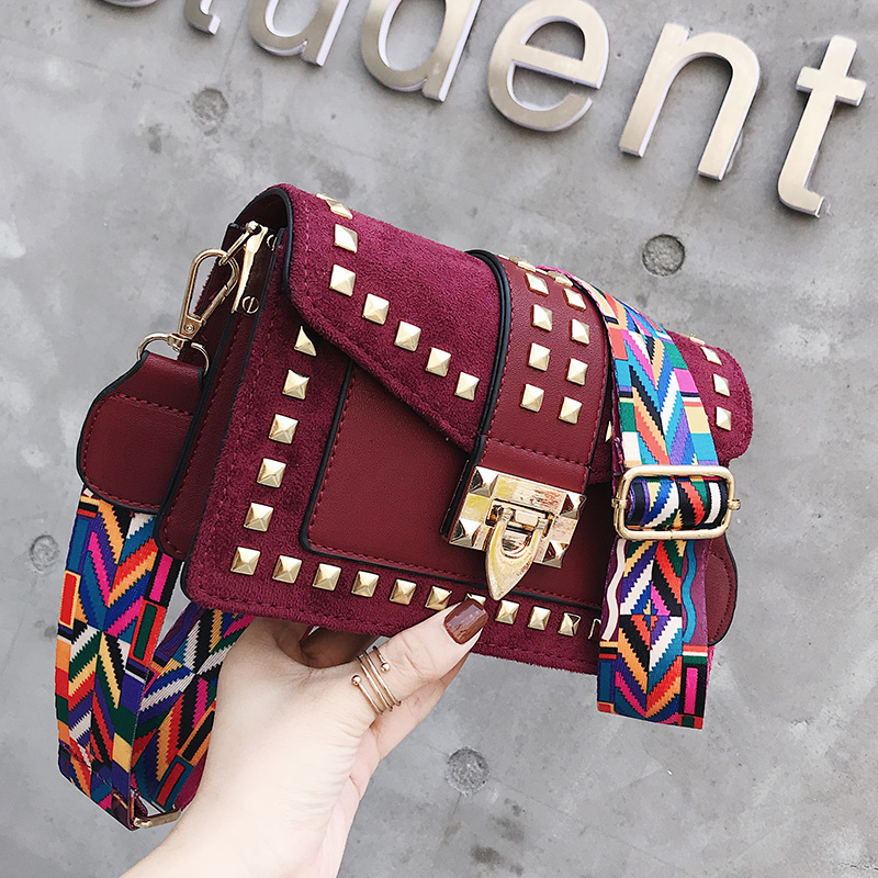 RedYalaisi texture Flannel rivet Small ck Bag female 2020 new pattern tide fashion Satchel One shoulder Messenger Square bag