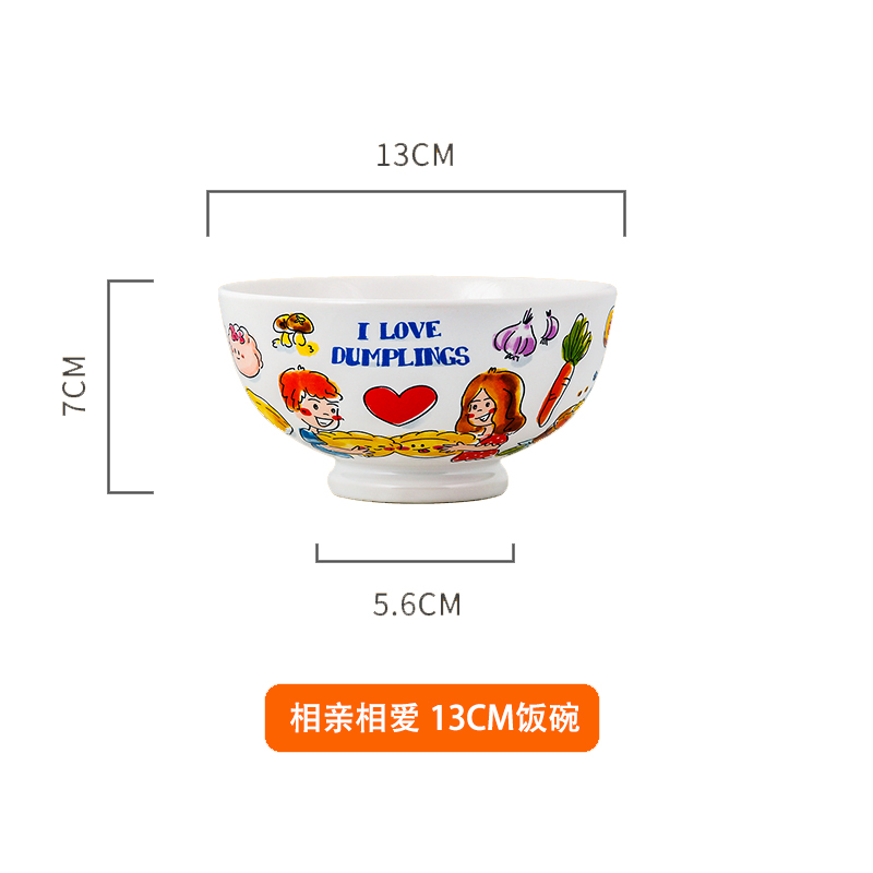 Love Each Other & 13Cm Bowloriginality Color painting household Cartoon tableware Eat for one student single Instant noodles bowl With cover Rice bowl Japanese  ceramics Soup bowl