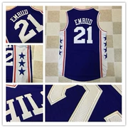 Áo NBA 76ers Enbide 21 # AU Phiên bản thêu Quần áo bóng rổ Hỗ trợ một thế hệ tóc - Thể thao sau