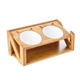 Meow Xian'er Ceramic Cat Bowl Чаша Защитная шея наклонная чаша Двойная чаша может быть отрегулирована на высоком уровне бамбука, а деревянный корм для домашних животных становится кошковым котенком миской