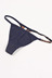 50518R-Y sexy của phụ nữ T quần màu xanh đậm vải denim khâu PU da thong bông lót G-string