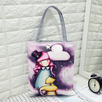 Magic GirlFemale bag Korean version Cartoon lady high-capacity canvas handbag Fashion and leisure bag Versatile environment protection Shopping bag