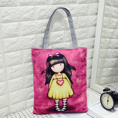 Peach Heart GirlFemale bag Korean version Cartoon lady high-capacity canvas handbag Fashion and leisure bag Versatile environment protection Shopping bag
