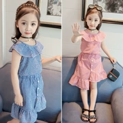 Cô gái đại dương mùa hè 2018 trẻ em Hàn Quốc mới bé kẻ sọc ve áo váy không thường xuyên hai mảnh bộ