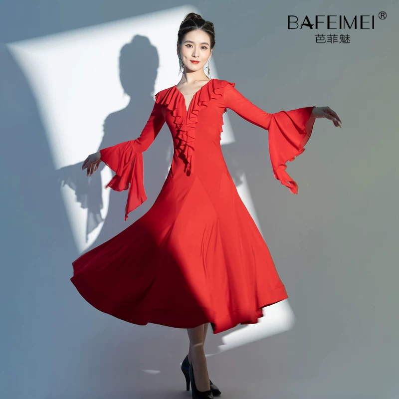Новый современный латинский танцевальный юбка Country Standard Waltz Communication Dance Fun Sleeve Sleeping Performance Performance Clothes