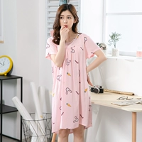 Áo ngủ nữ mùa hè Hàn Quốc tay áo ngắn tươi ngọt dễ thương đồ ngủ sinh viên kích thước lớn lỏng cotton lụa dịch vụ nhà mỏng - Đêm đầm váy ngủ lụa