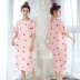 Nightdress nữ mùa hè ngắn tay cotton đồ ngủ Hàn Quốc phiên bản XL lỏng phụ nữ mang thai đoạn dài dễ thương sinh viên dịch vụ nhà
