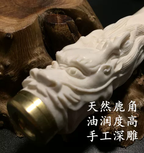 Рога -сигаретный ротовой фильтр Круглый тип можно очистить из слоновой кости белый олень ручной рубеж Ручной резьбы для резьбы Дракон Чист