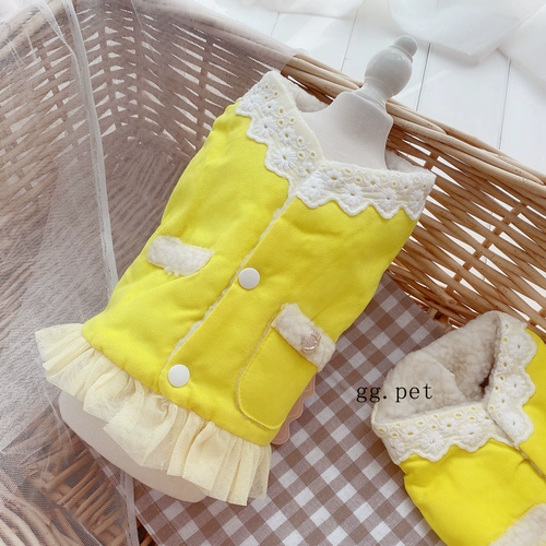 Двойная пряжка, изнашивайте домашнее животное, котенок, хлопковая одежда, хлопковый ватный жилет маленькое собачье плюшевое зимнее платье