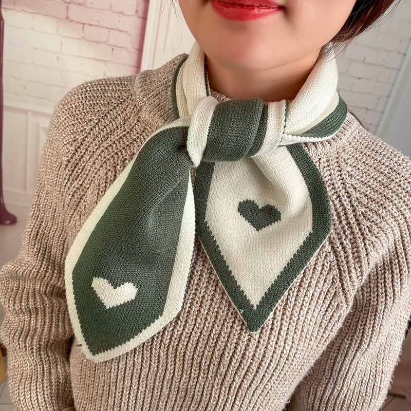 Love Army Green + WhiteLate late Same ins the republic of korea Knitting wool Neck cover overlapping fish tail Neckline bow Small scarf female Autumn and winter