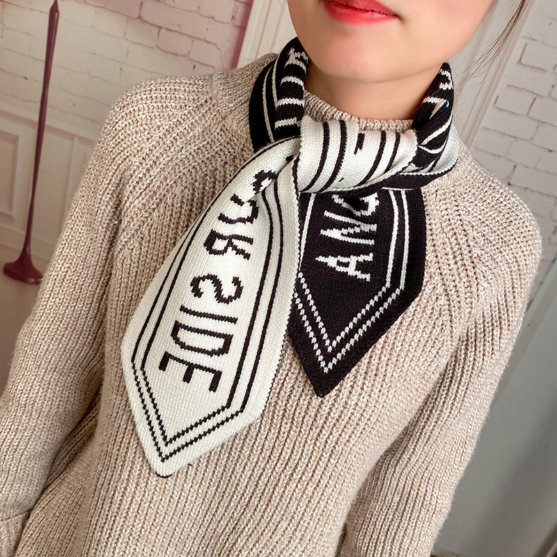 Letters Black + WhiteLate late Same ins the republic of korea Knitting wool Neck cover overlapping fish tail Neckline bow Small scarf female Autumn and winter