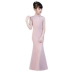 Hồng Long Girl Slim Đầm đuôi cá Đầm dạ hội cổ điển nhỏ đứng cổ áo cưới Hoa cô gái nhỏ chủ nhà mới 2020 - Váy trẻ em