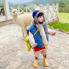 Комплект из двух частей mo7kids冬季新款儿童针织帽韩版个性棋盘格飞行帽护耳围巾一体帽