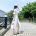 Váy mới 2019 của phụ nữ mùa hè khí chất là váy eo mỏng màu trắng cổ chữ V rất đẹp mùa xuân và váy mùa thu - Váy eo cao Váy eo cao