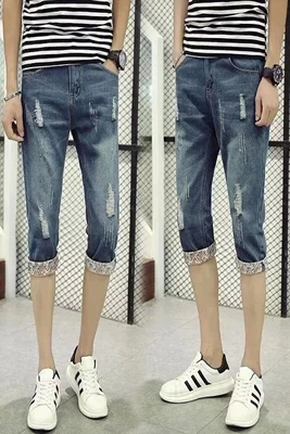2018 mùa hè phần mỏng quần short nam năm điểm quần thanh niên 7 bảy quần quần Slim Hàn Quốc jeans nam quần quần đũi nam Cao bồi