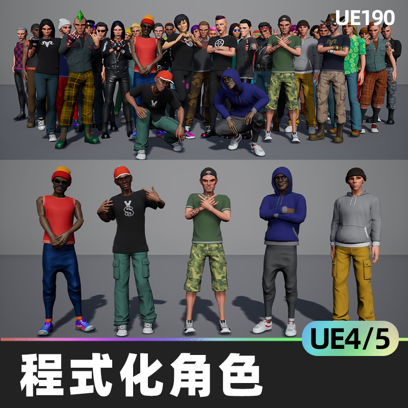 Subculture Guy卡通程式化人物角色服装头部发型面部UE4虚幻5道具-cg男孩