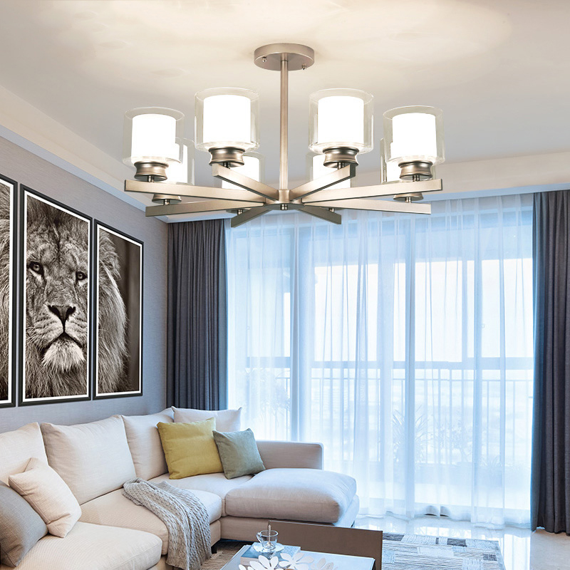 Merlion Park, Glass Covers Metal Body LED Chandelier Light Modern Simple Style Living Room Decor; Horizon Lights