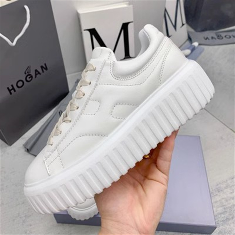 Italy Hogan Light Luxury Sports Casual Shoes Women's Biscuit Shoes Thick Sole Height Increased Leather White Shoes for Autumn 2023