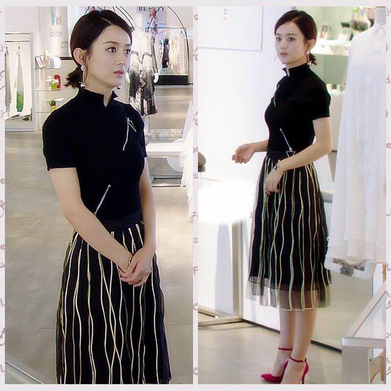 你和我的倾城时光林浅赵丽颖同款衣服黑色半高领短袖打底针织衫