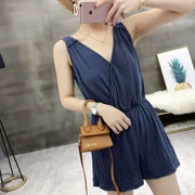 Jumpsuit xếp li mùa hè New New Slim Slim dây cao eo giản dị Quần short chân rộng 4901