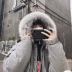 Cotton nam Hàn Quốc phiên bản của cổ áo lông thú lớn bông áo khoác vài mùa đông 2017 Harajuku bf gió phần dài bông quần áo sinh viên áo khoác thủy triều áo khoác lông cừu Trang phục Couple