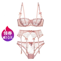 Varsbaby Sexy Lace Slim Trong suốt Không Pad 1 2 Cup Bra Set + Garter - Bộ đồ lót bộ đồ lót